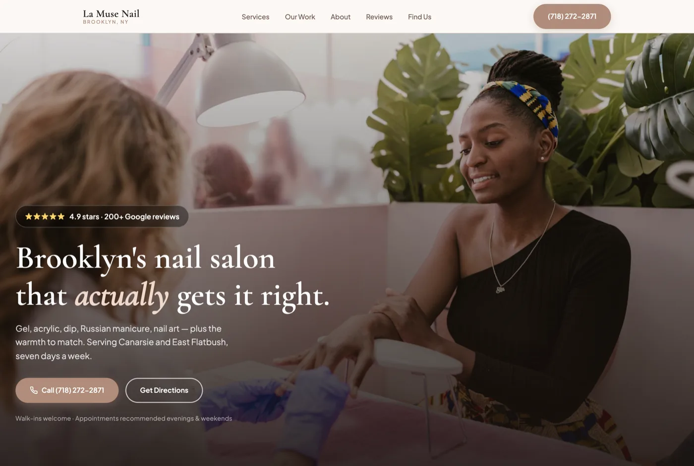 La Muse Nail salon website - hero section